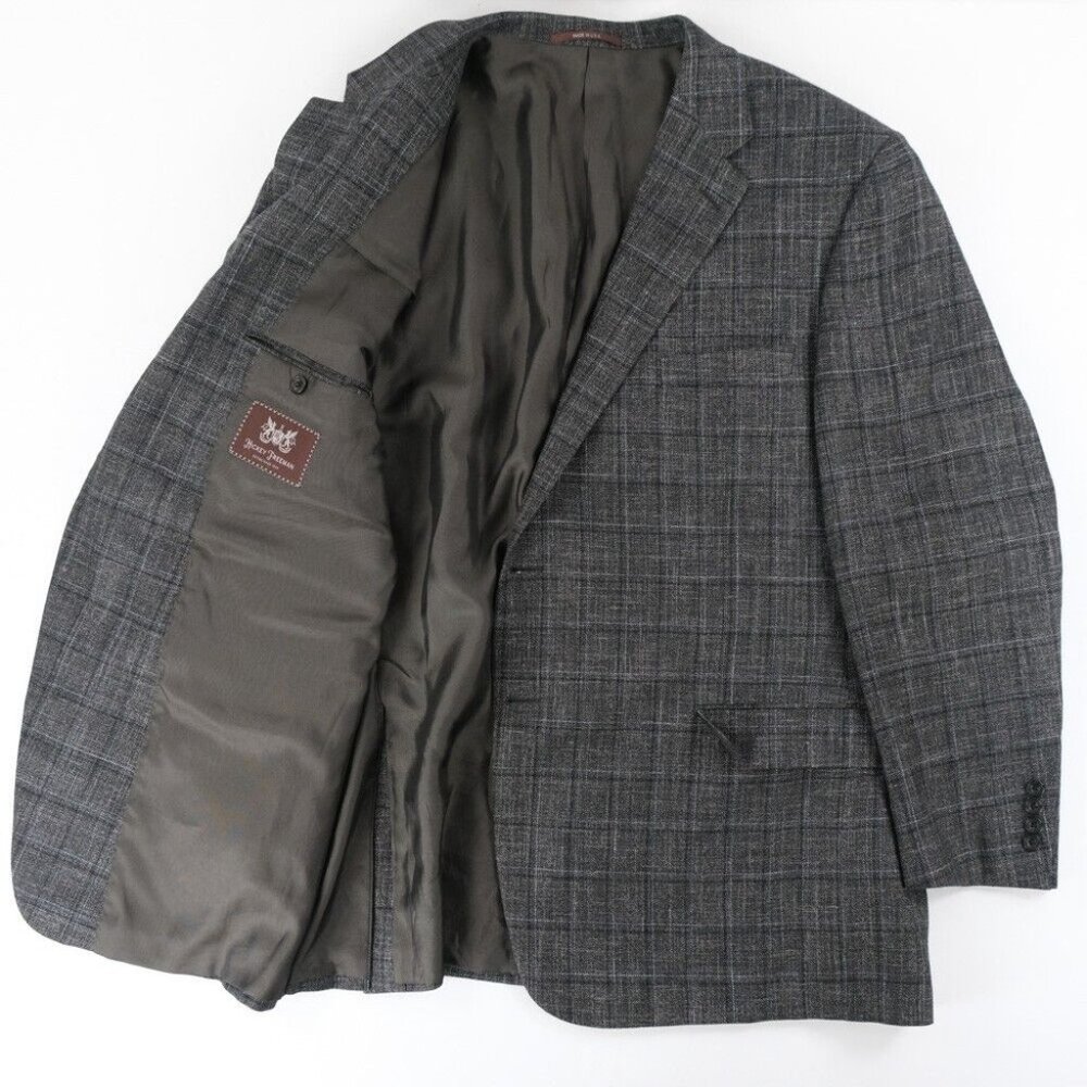 Modern Hickey Freeman Custom Sport Coat Men 53R Knit Wool USA Suit Jacket Gray - Picture 2 of 12